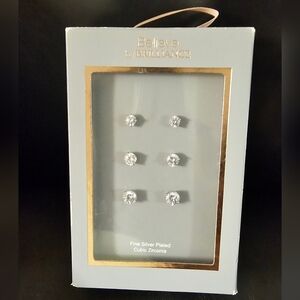 Silver Plated Cubic Zirconia Stud Earring Set New With Tags